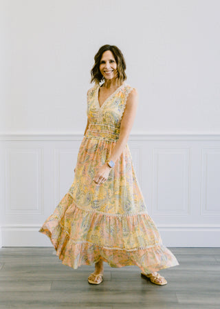 Floral Lace Trim Maxi Dress