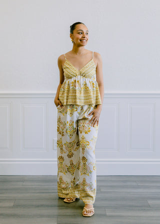 Floral Print V-Neck Camisole Top in Mustard