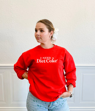 I Need A Diet Coke Embroidered Crewneck in Red