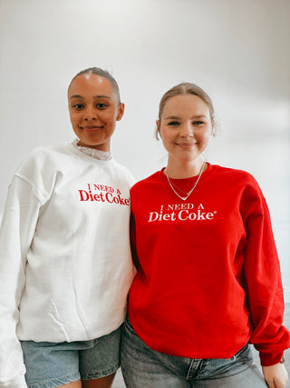 I Need A Diet Coke Embroidered Crewneck in White