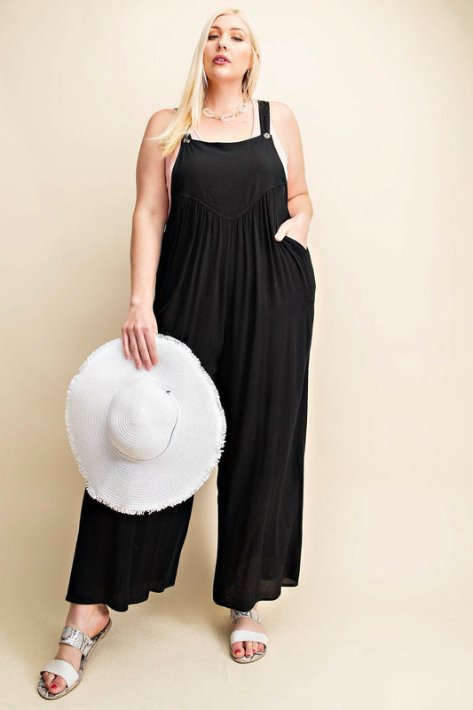Curvy Rayon Crepe Overalls in Black