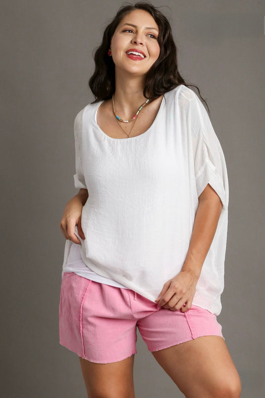 Curvy Short Dolman Sleeve Top in Off White