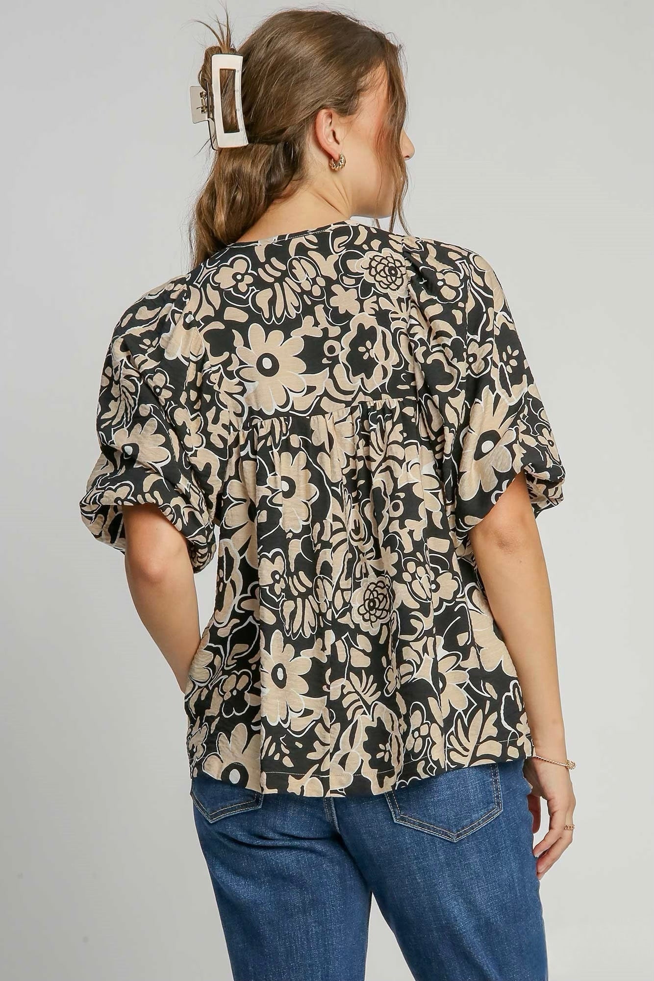 Curvy Floral Print Smocked Top