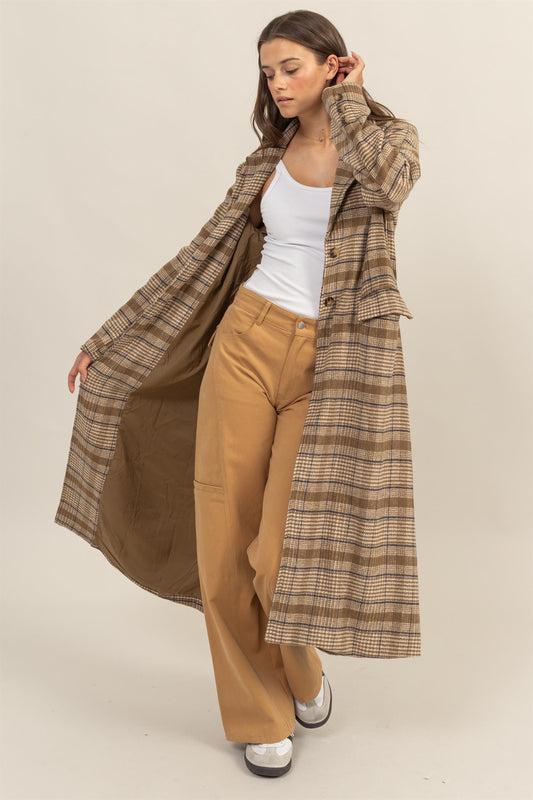 Olive Plaid Long Coat