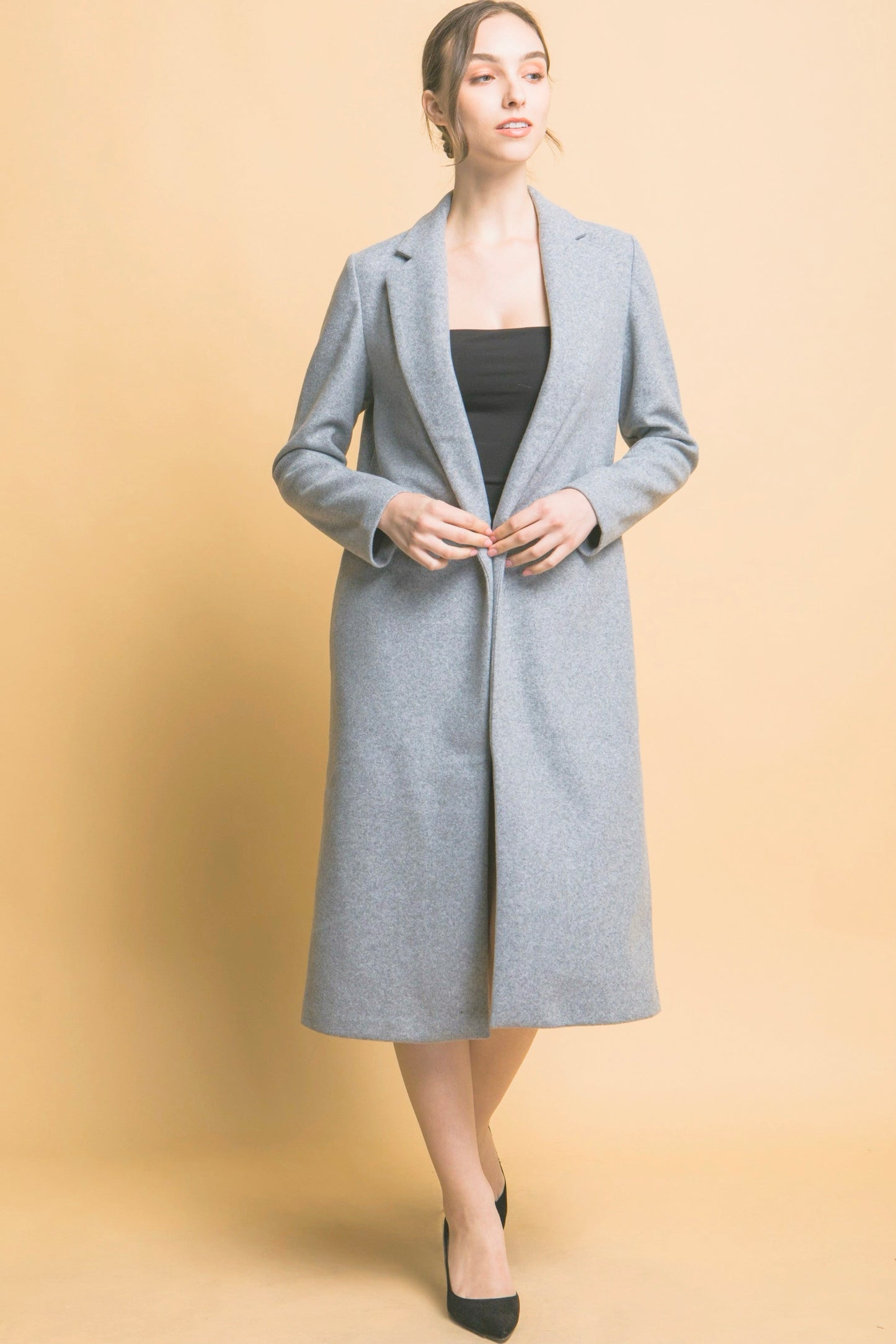 JQ Fleece Longline Coat in Light Grey