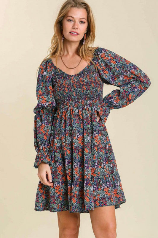 Floral Smock Long Sleeve Dress