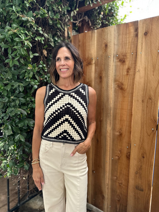 Black & Cream Crochet Tank