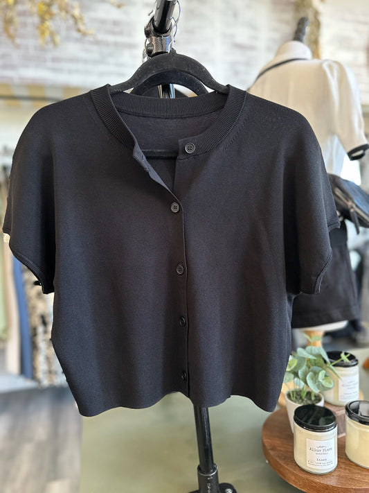 Button Down Lightweight Sweater Top in Black