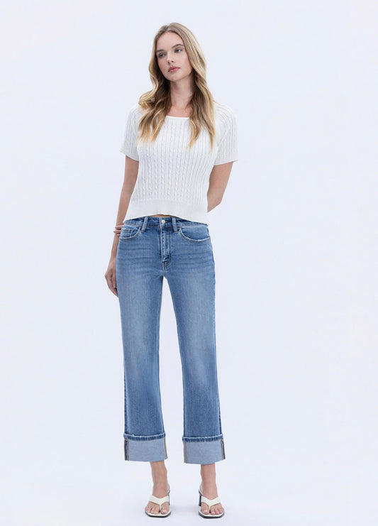 High Rise Straight Cuff Jeans