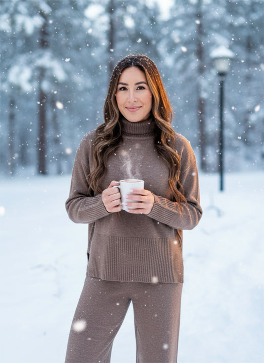 Turtleneck Sweater Lounge Set in Mocha