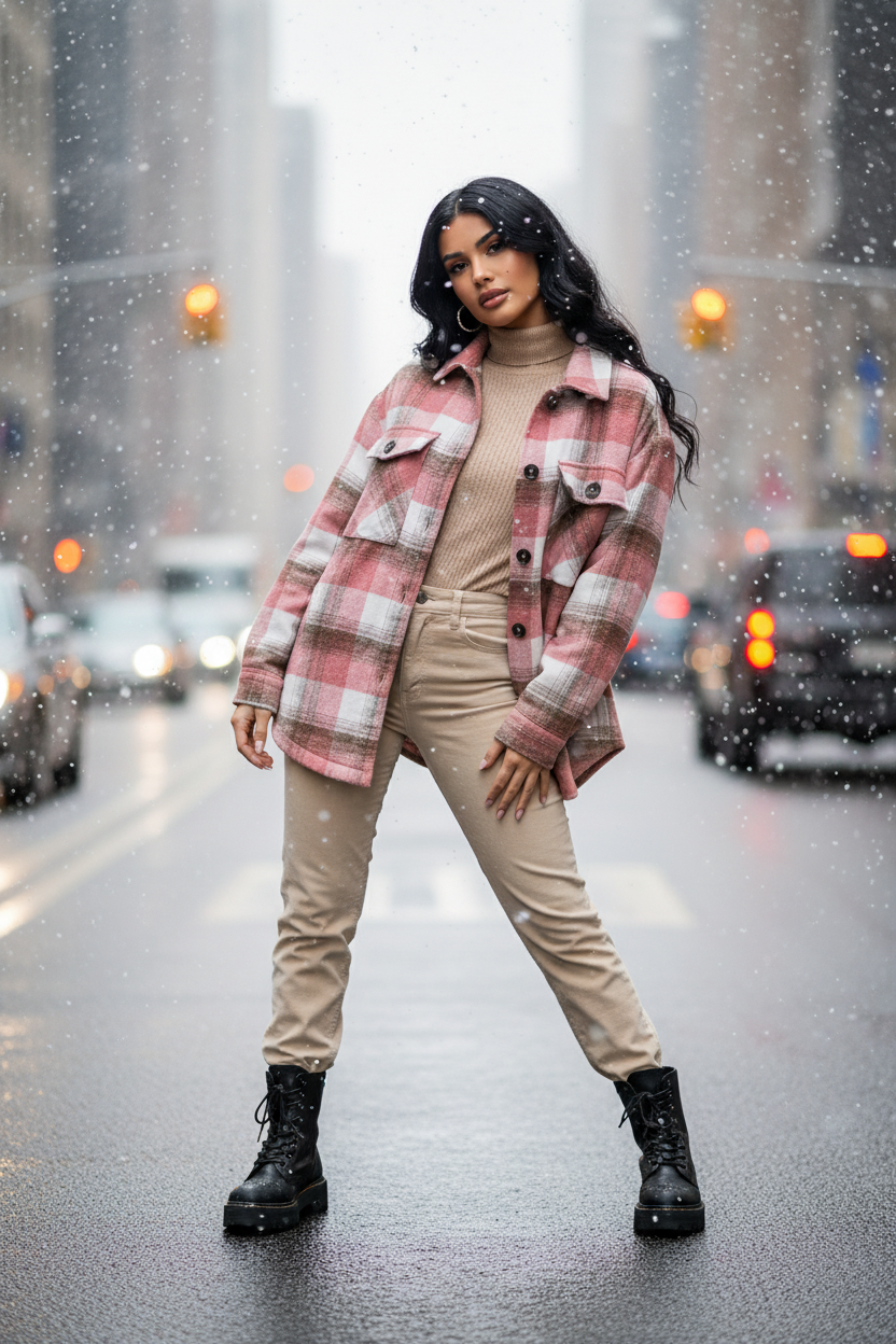 Plaid Sherpa Jacket in Pink
