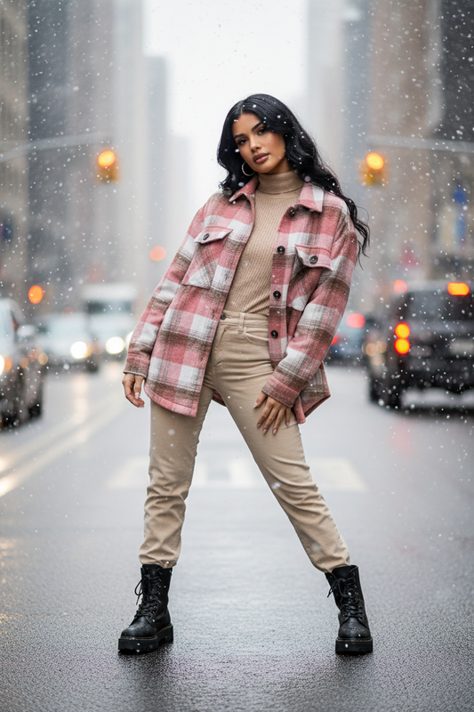Plaid Sherpa Jacket in Pink