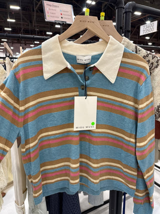 Multi-Color Stripe Long Sleeve Top – Women's Striped Top by MIOU MUSE