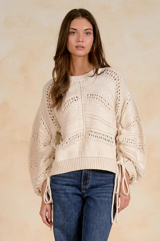 Open Knit Tie Sweater in Off White | Elan