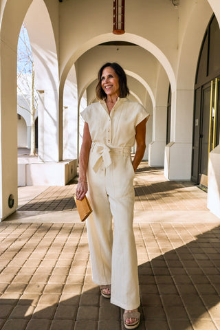 Celestia Textured Jumpsuit in Cream