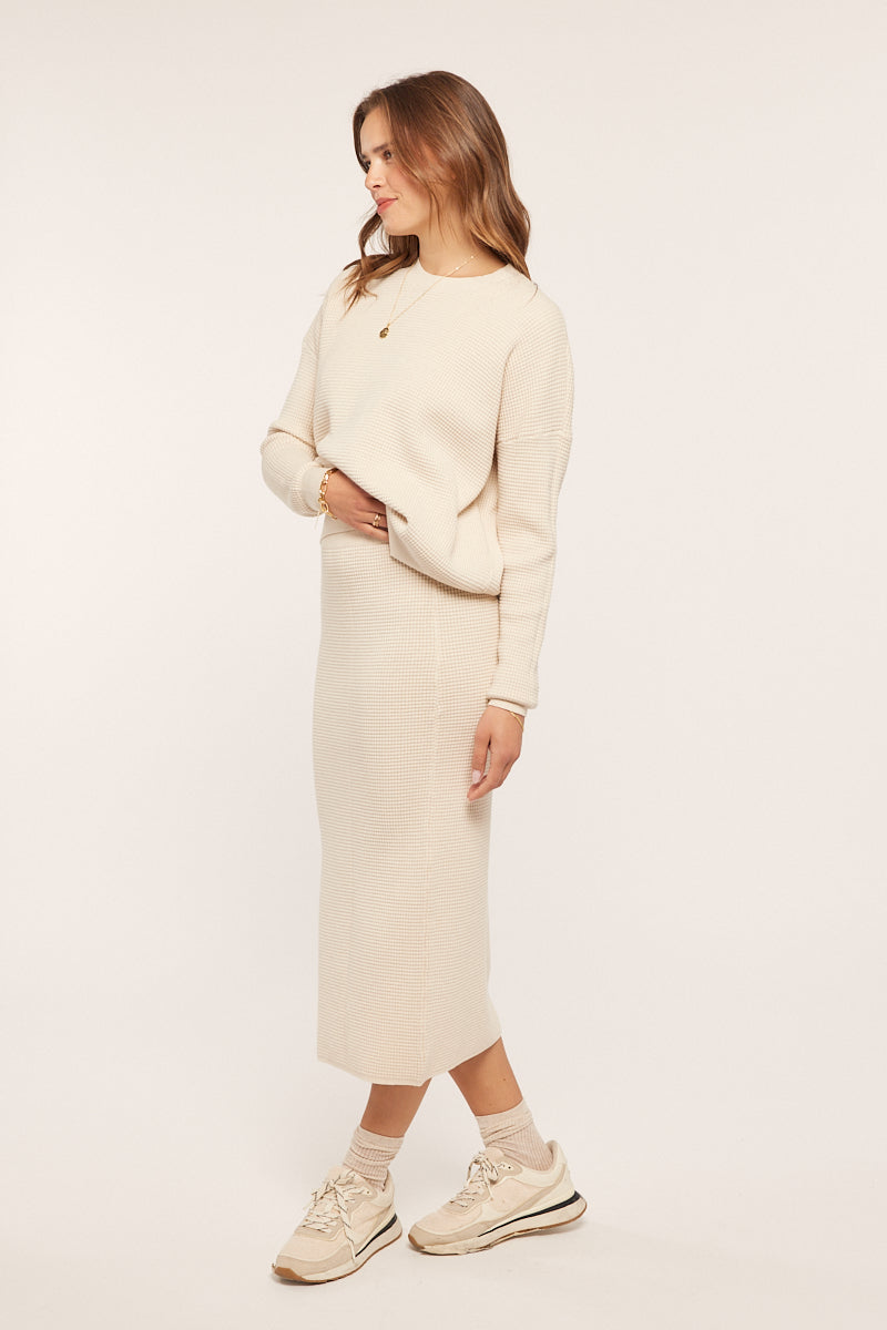 Waffle Textured Sweater Skirt in Oatmeal