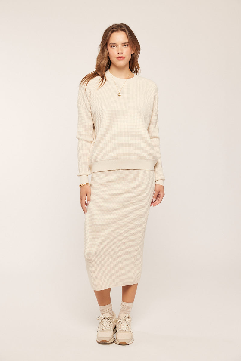 Waffle Textured Sweater Skirt in Oatmeal