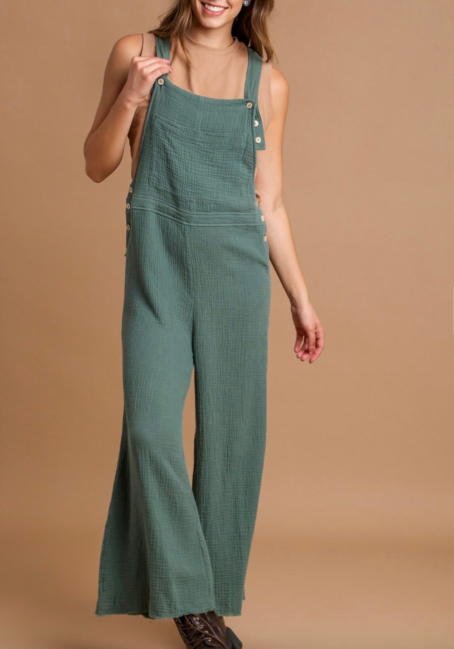 Button Detail Jumpsuit in Lagoon