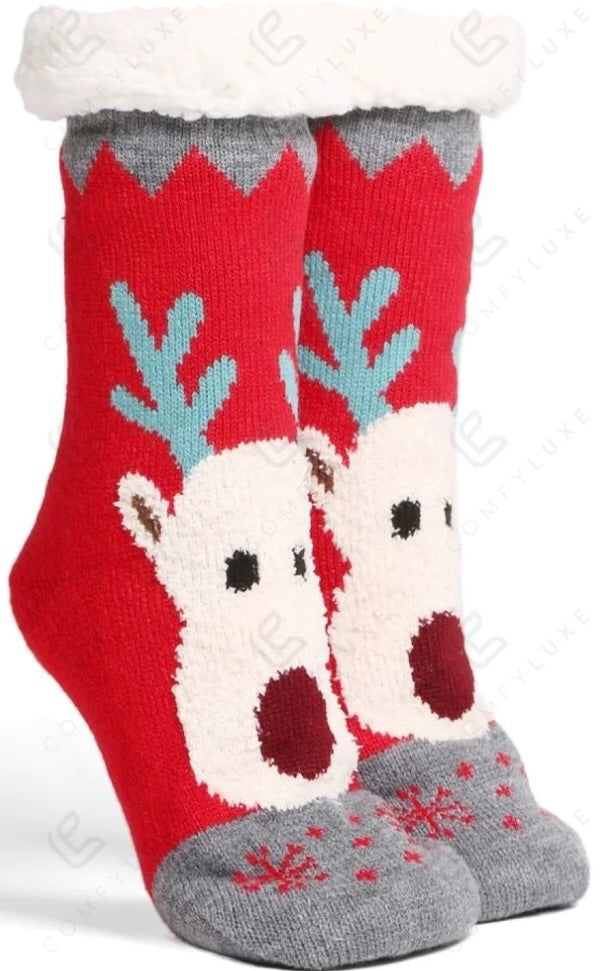 Reindeer Luxury Non-Slip Sherpa Socks