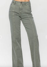 High Waist Garment Dyed Jeans in Olive