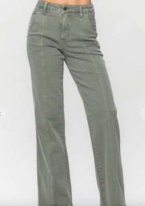 High Waist Garment Dyed Jeans in Olive