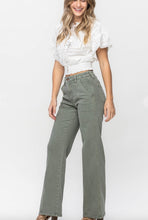 High Waist Garment Dyed Jeans in Olive