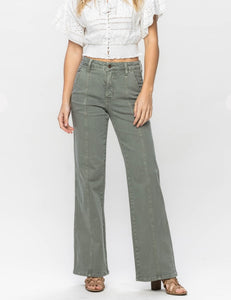 High Waist Garment Dyed Jeans in Olive