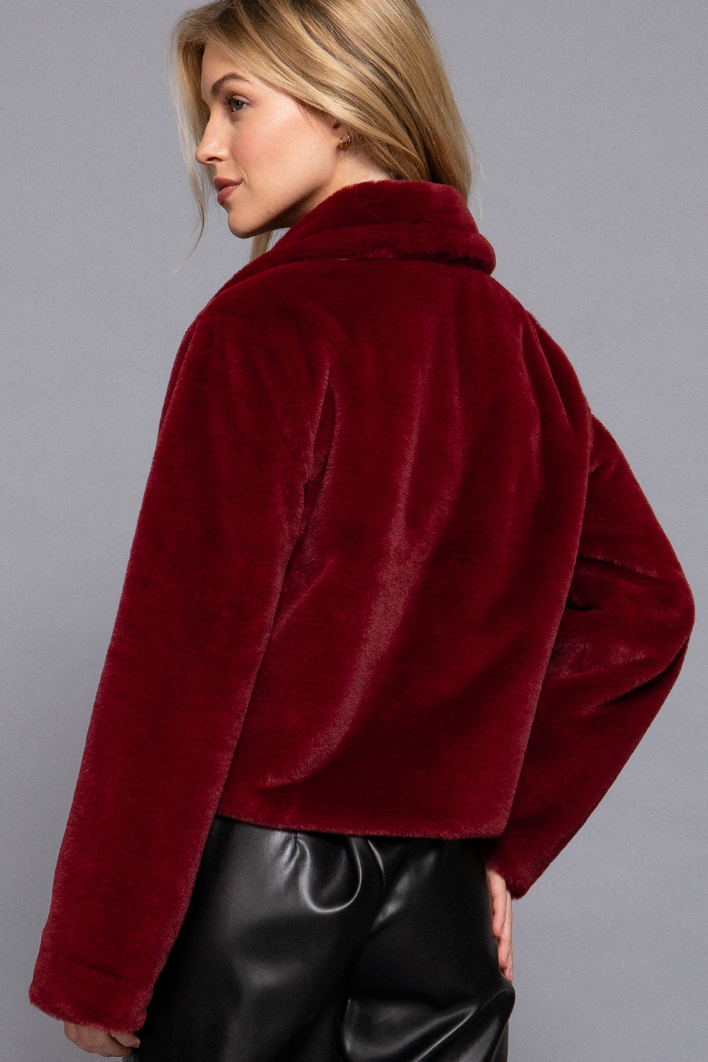 Faux Fur Teddy Jacket in Wine