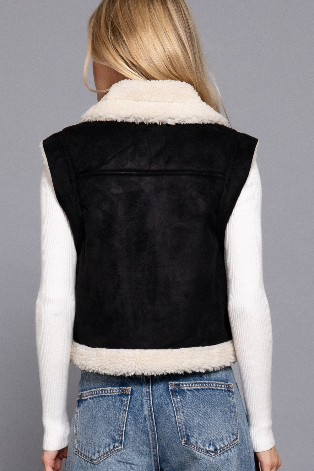 Faux Suede Fur Vest in Black