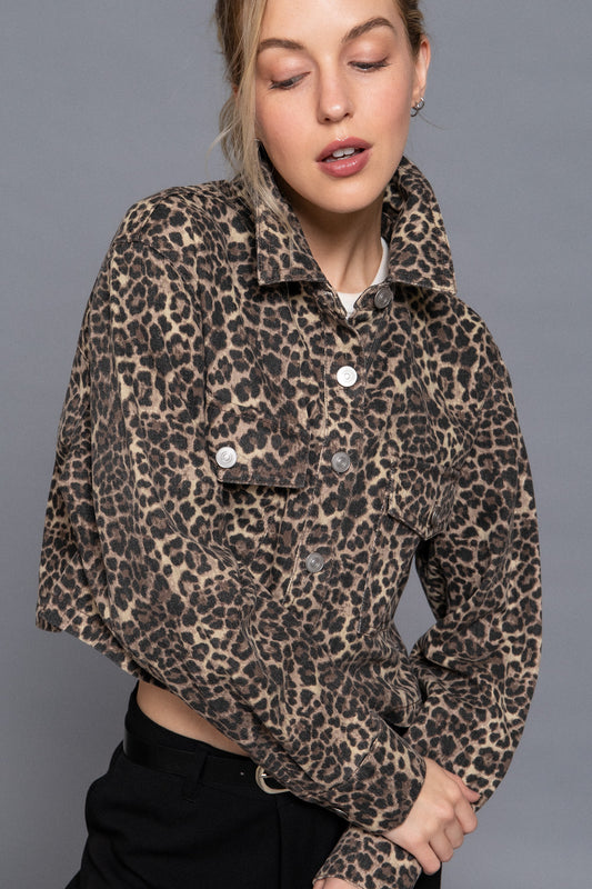 Lightweight Cropped Leopard Denim Jacket