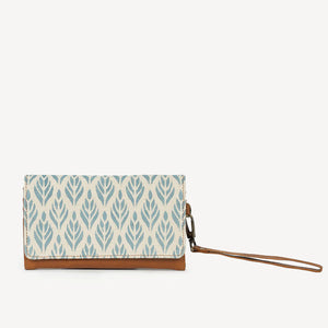 Vanya Wallet in Forest Sky Blue & Camel