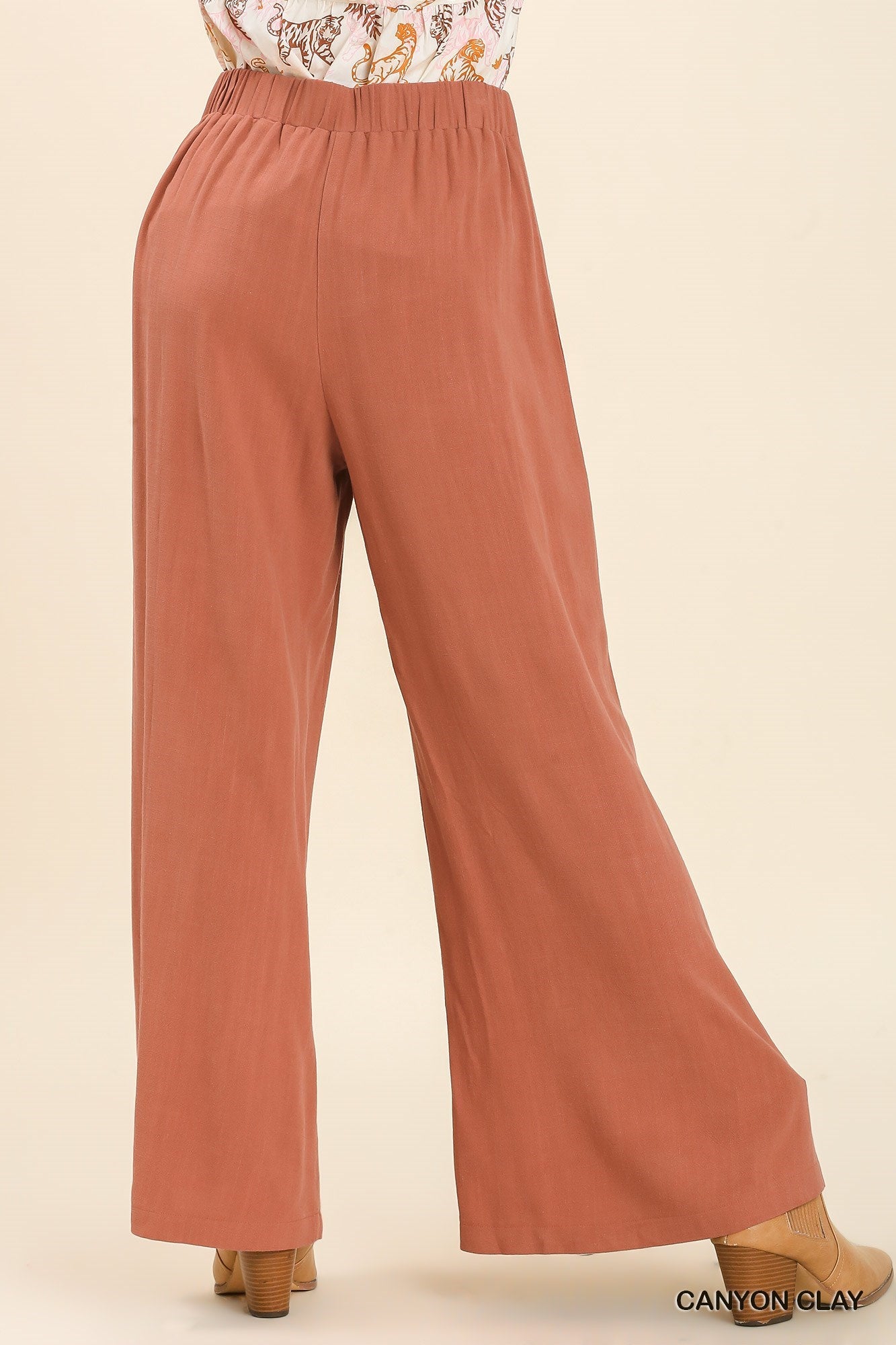 Linen Blend High Waist Pleated Pants