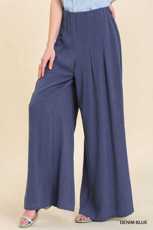 Linen Blend High Waist Pleated Pants