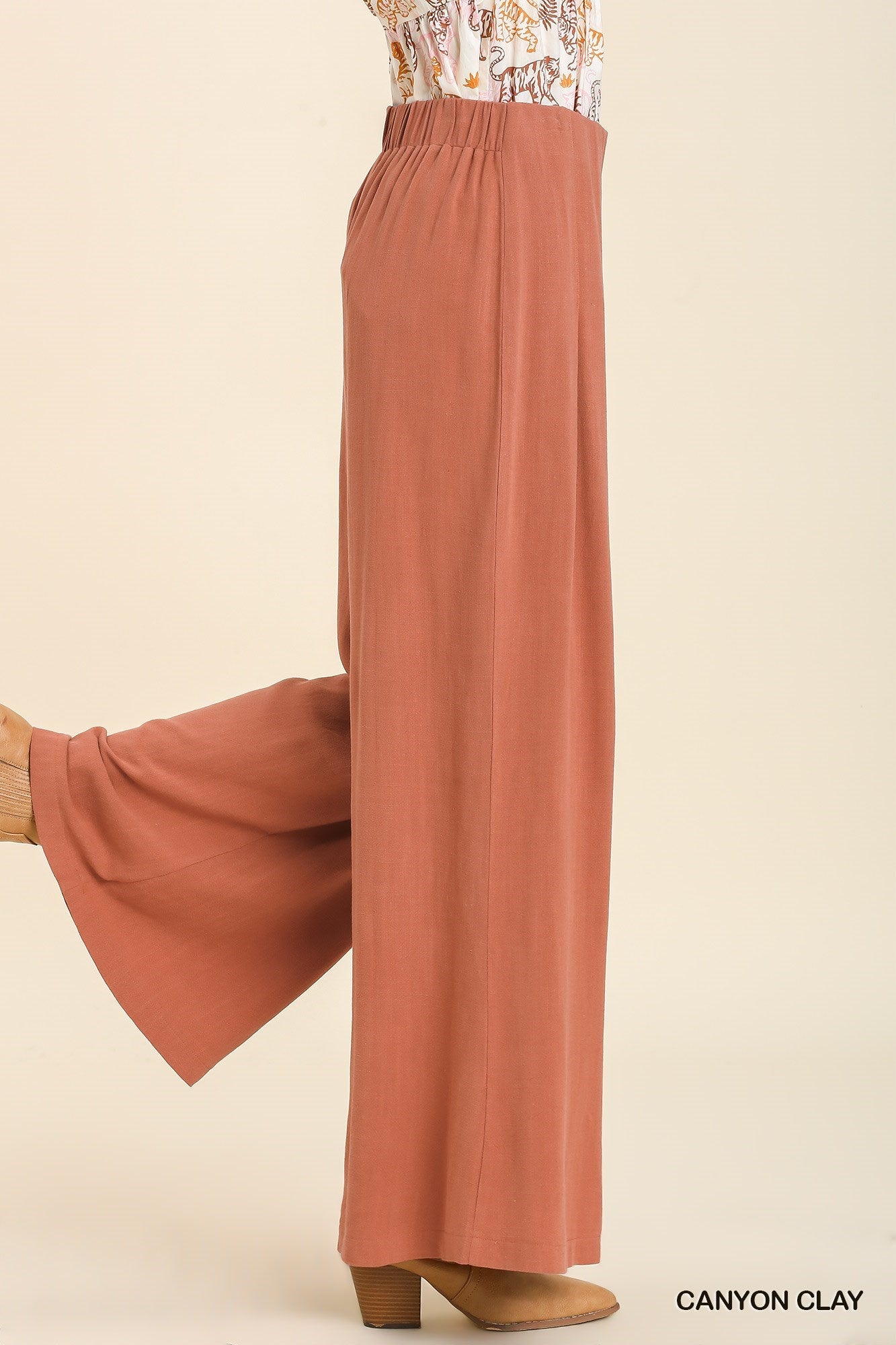 Linen Blend High Waist Pleated Pants