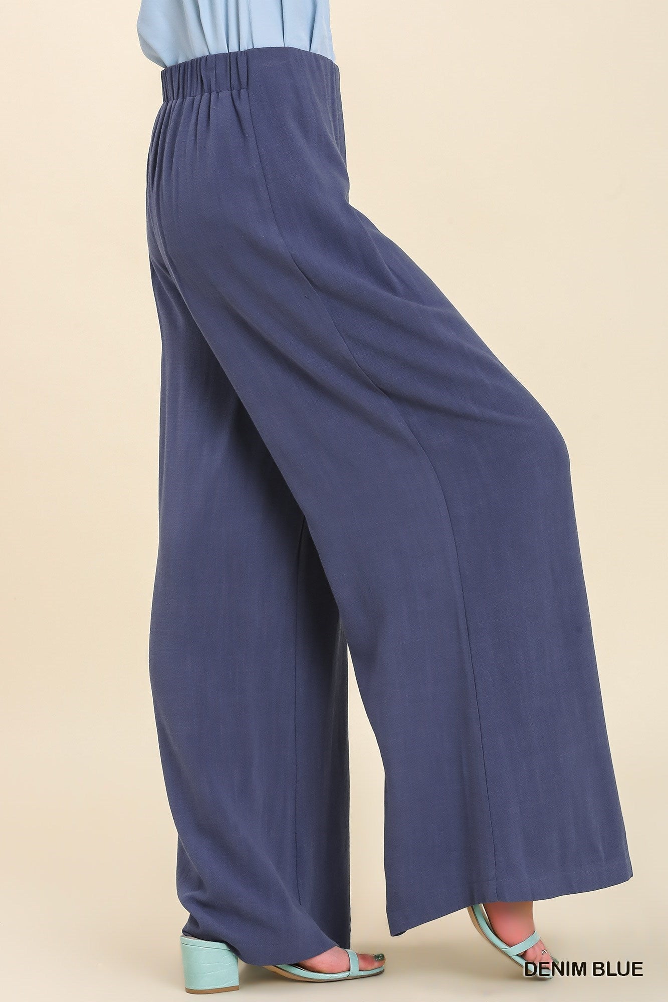 Linen Blend High Waist Pleated Pants