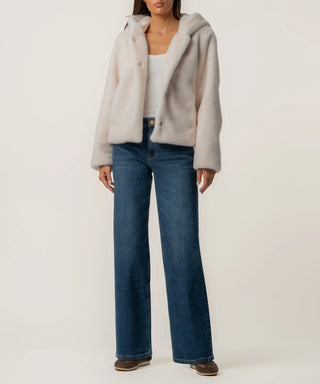 Kut from the Kloth Saskia Hooded Faux Fur Jacket in Ivory