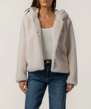Kut from the Kloth Saskia Hooded Faux Fur Jacket in Ivory
