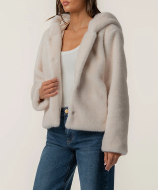 Kut from the Kloth Saskia Hooded Faux Fur Jacket in Ivory