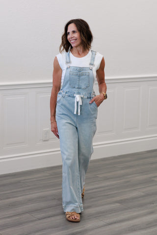 Retro Wide Leg Overall Jumpsuit in Blue