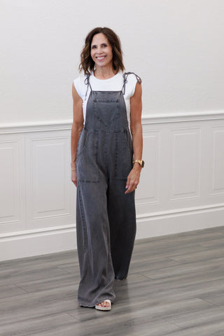 Tie Shoulder Soft Jumpsuit in Black