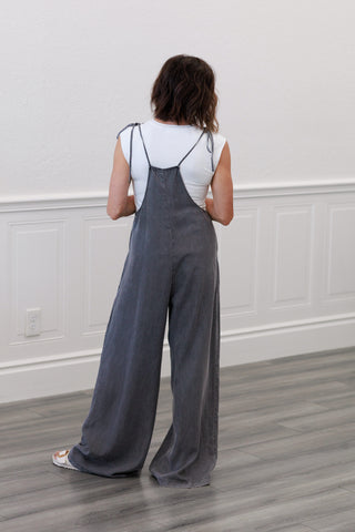 Tie Shoulder Soft Jumpsuit in Black