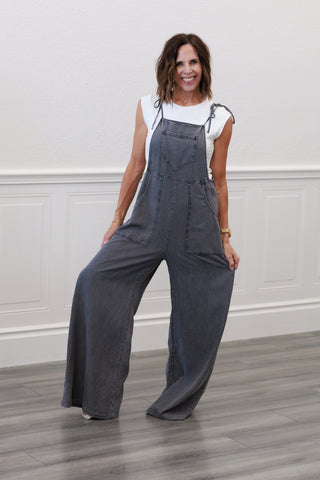 Tie Shoulder Soft Jumpsuit in Black
