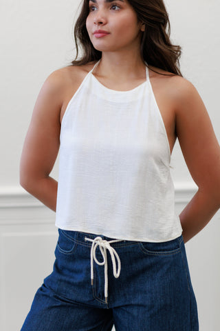 Soft Linen Halter Top in Off White