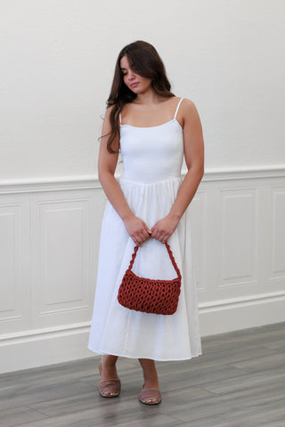 Smocked Cotton Maxi Dress in White