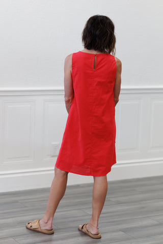 4th of July Side Button Detail Mini Shift Dress in Red