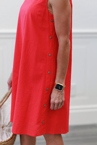 4th of July Side Button Detail Mini Shift Dress in Red