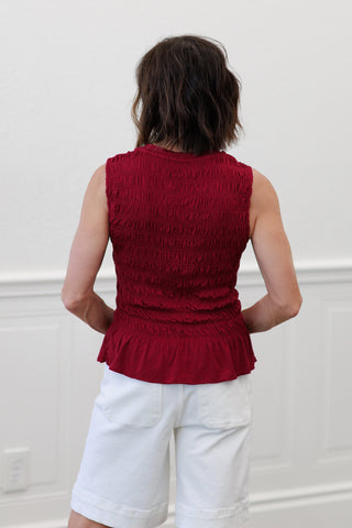Smocked Ruffle Hem Sleeveless Top