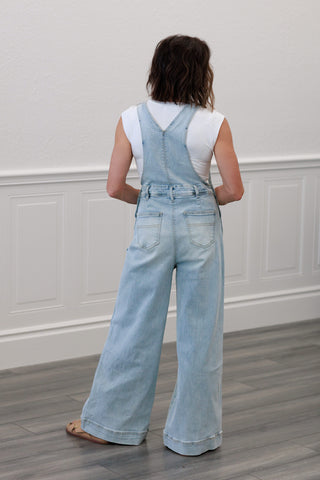 Retro Wide Leg Overall Jumpsuit in Blue
