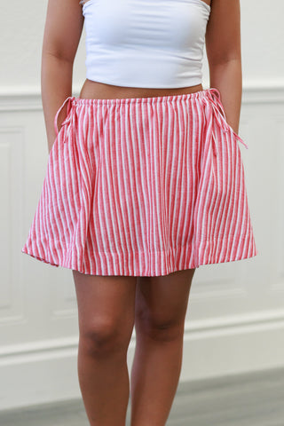 4th Of July Striped Linen Skort in Red