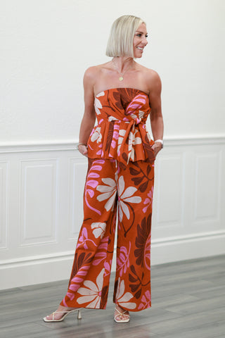 Botanical Strapless Top in Rust